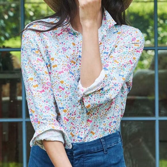 Frank & Eileen “Eileen” Italian Linen Floral Button Down Shirt *EUC* size M - Picture 1 of 15